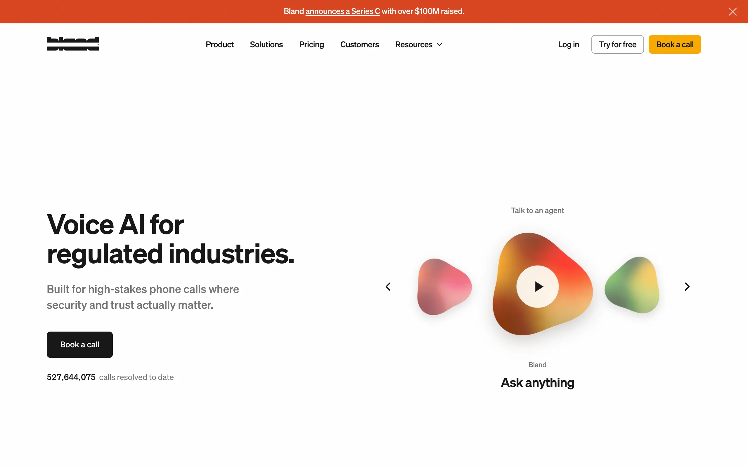 Bland AI voice agent platform for scale homepage