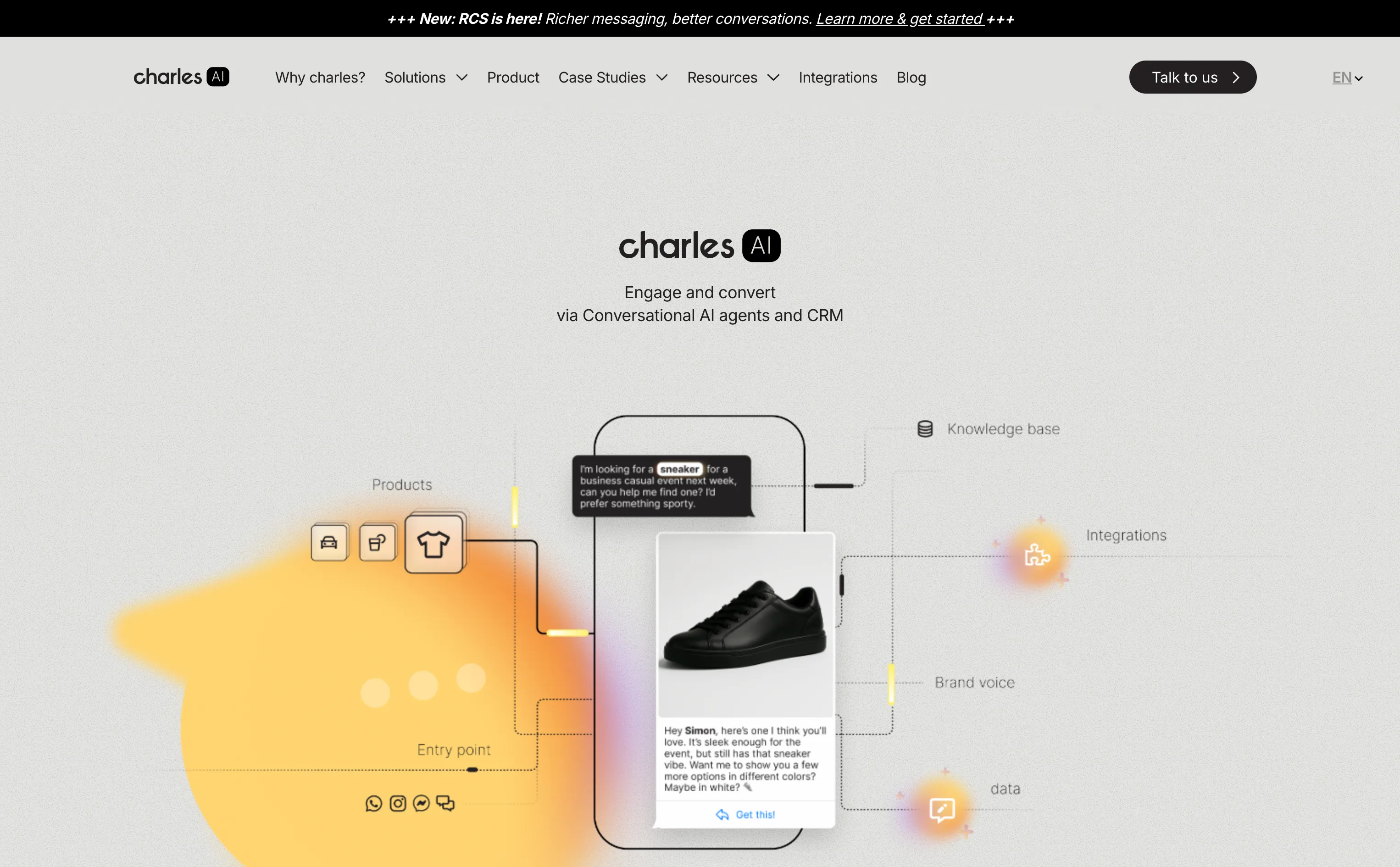 Startseite von Charles, der Conversational-Commerce-Plattform