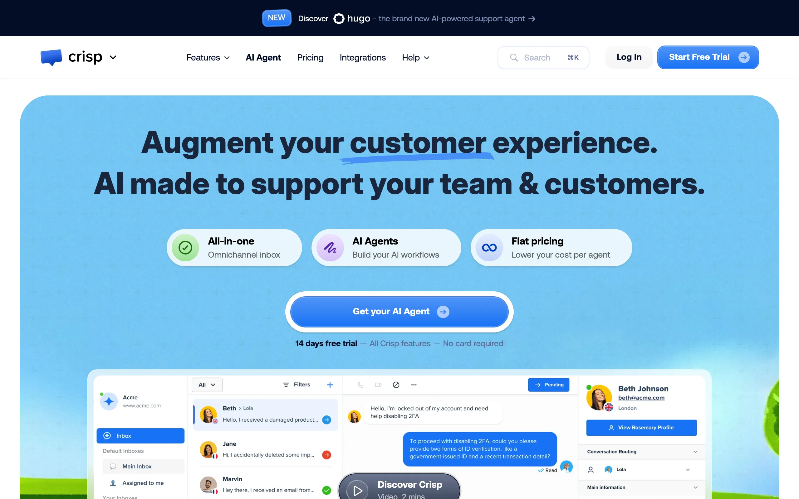 Crisp KI-Agent und Business-Messaging für Shopware