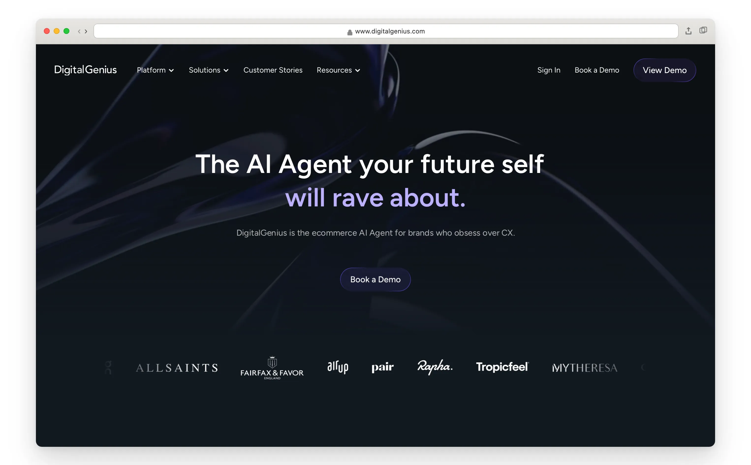 Startseite des DigitalGenius E-Commerce-KI-Agenten
