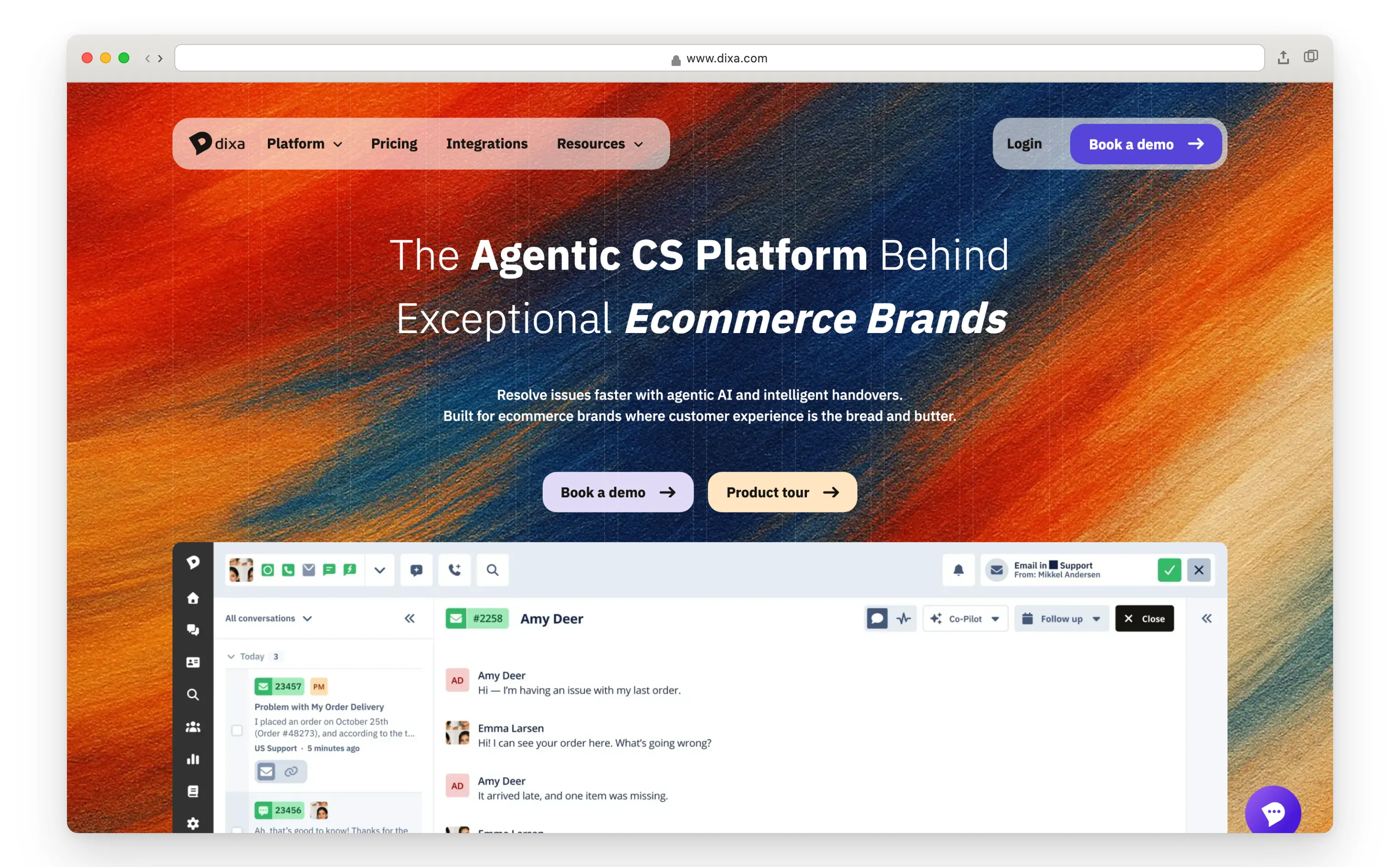 Dixa agentic customer service platform for e-commerce homepage