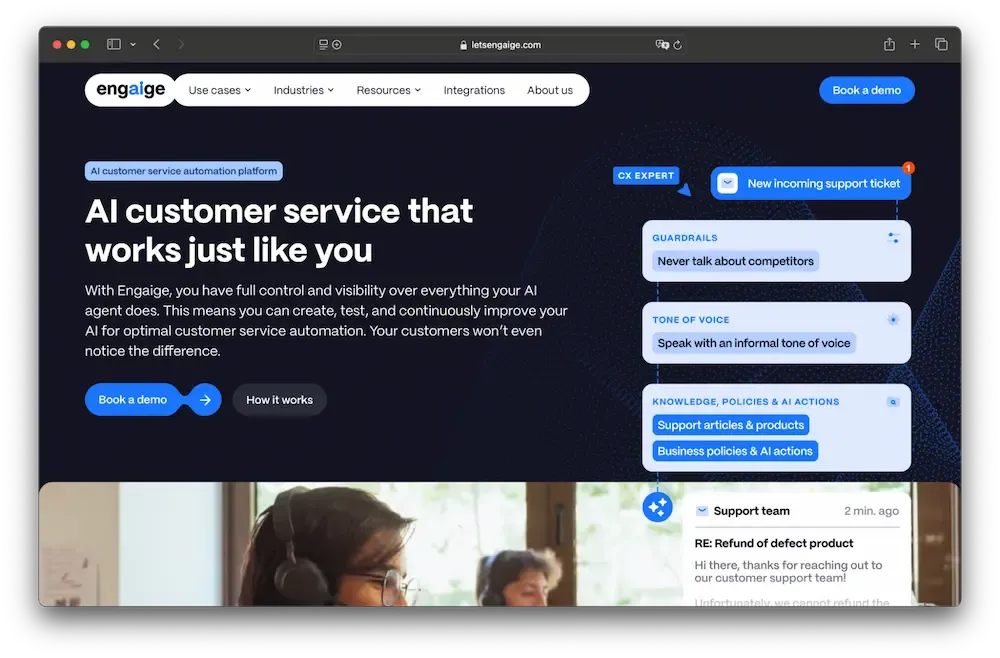 a screenshot of the Engaige homepage