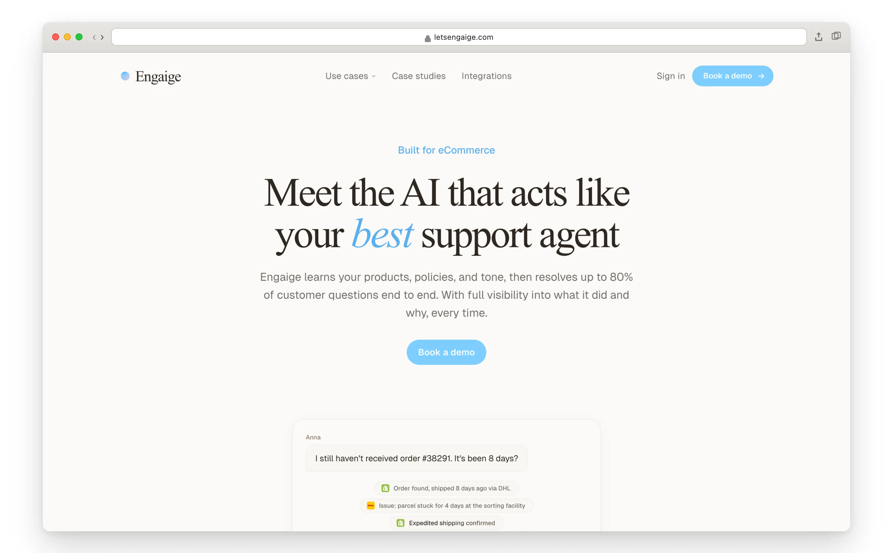 Engaige AI agent for Shopify customer service