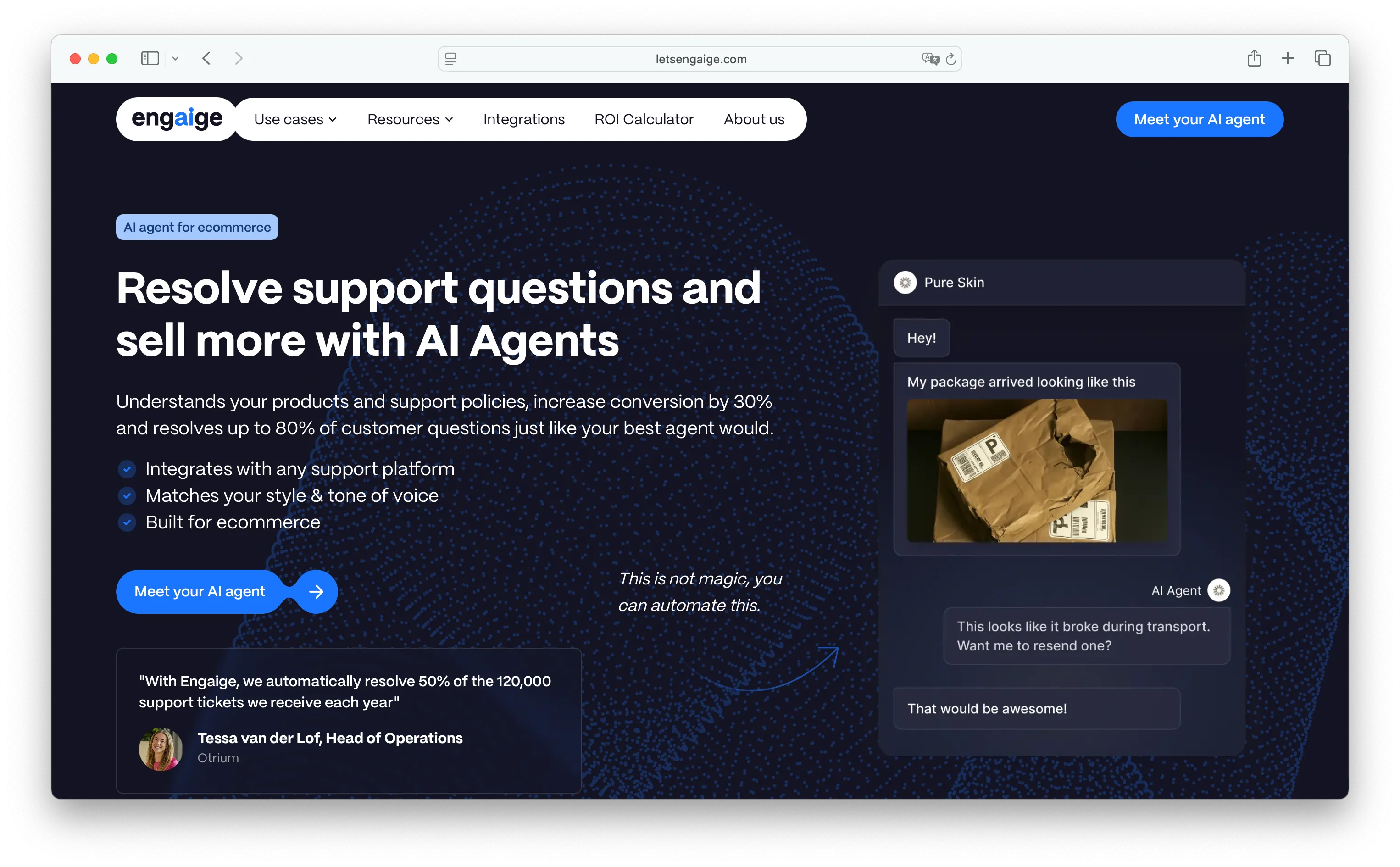 Engaige AI agent for Shopify customer service