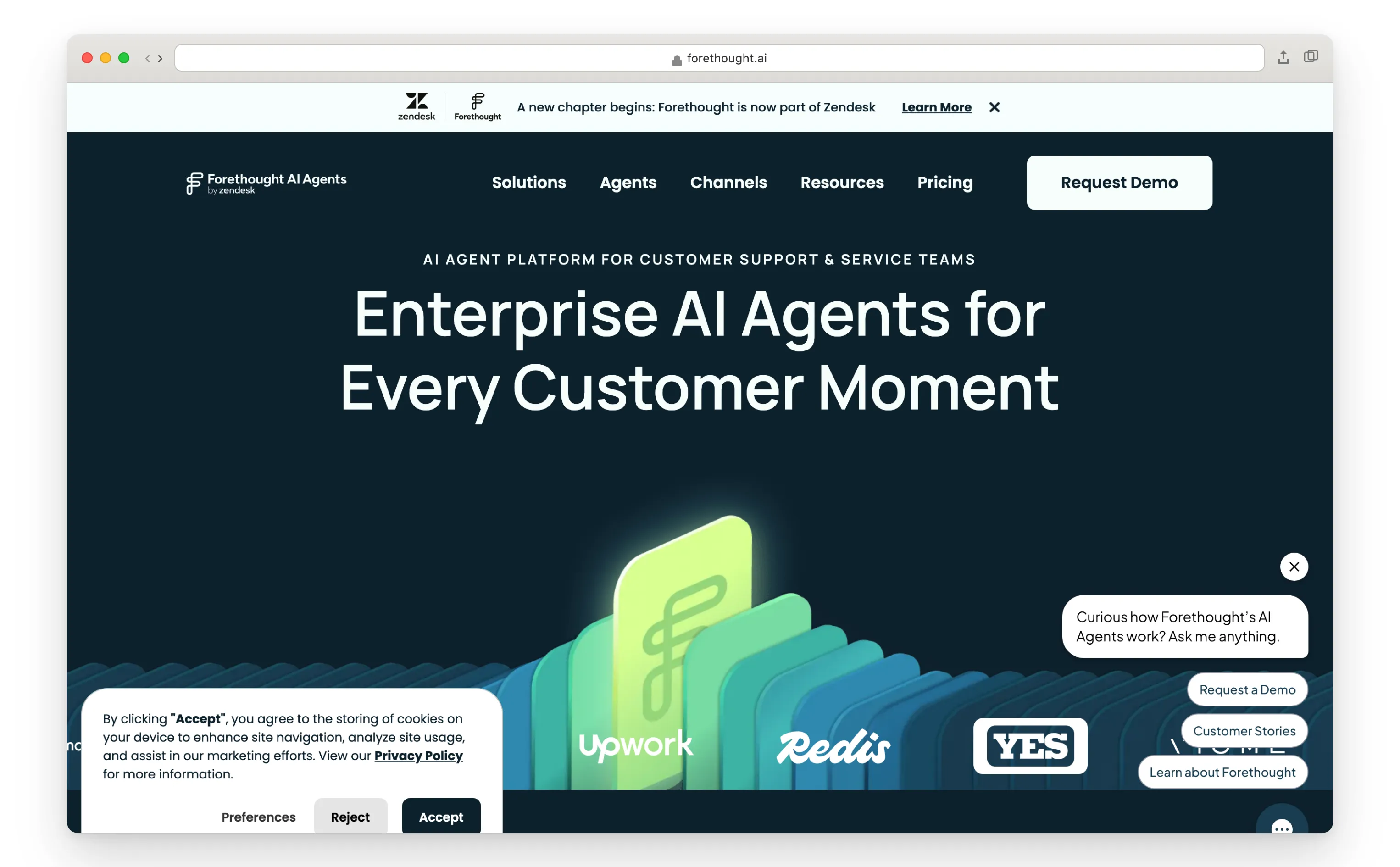 Forethought AI customer service platform homepage