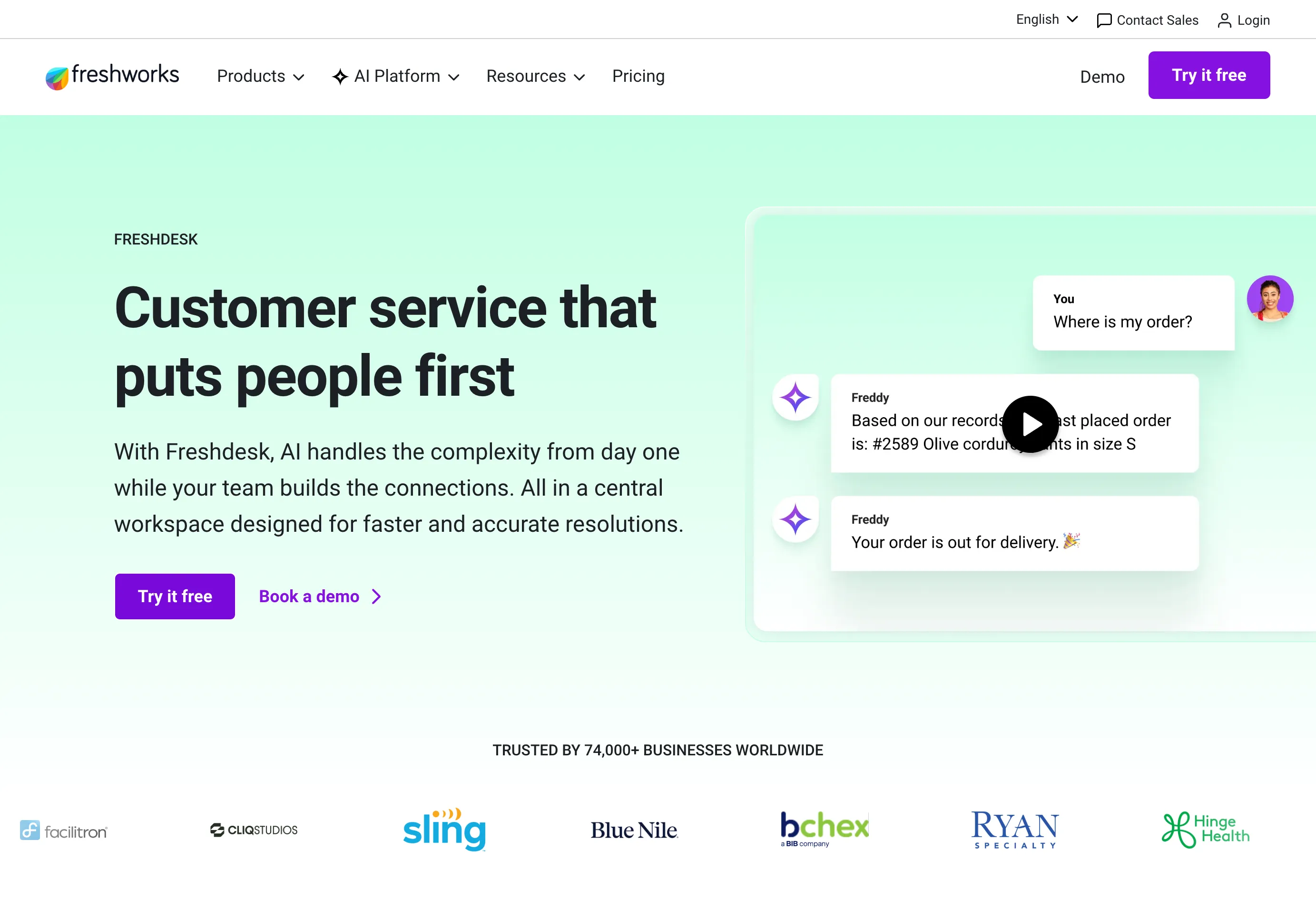 Freshdesk Omnichannel-Helpdesk mit Freddy AI Startseite