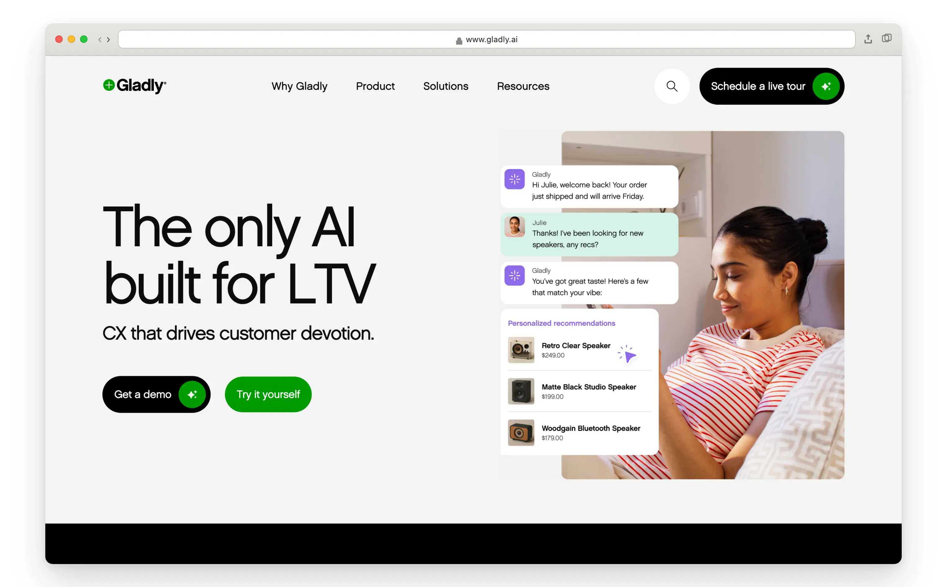 Startseite der Gladly Customer-Experience-KI-Plattform