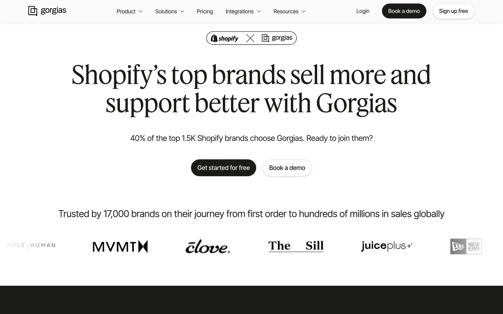 Screenshot of the Gorgias Shopify page at gorgias.com/ecommerce/shopify, captured 20 October 2026.
