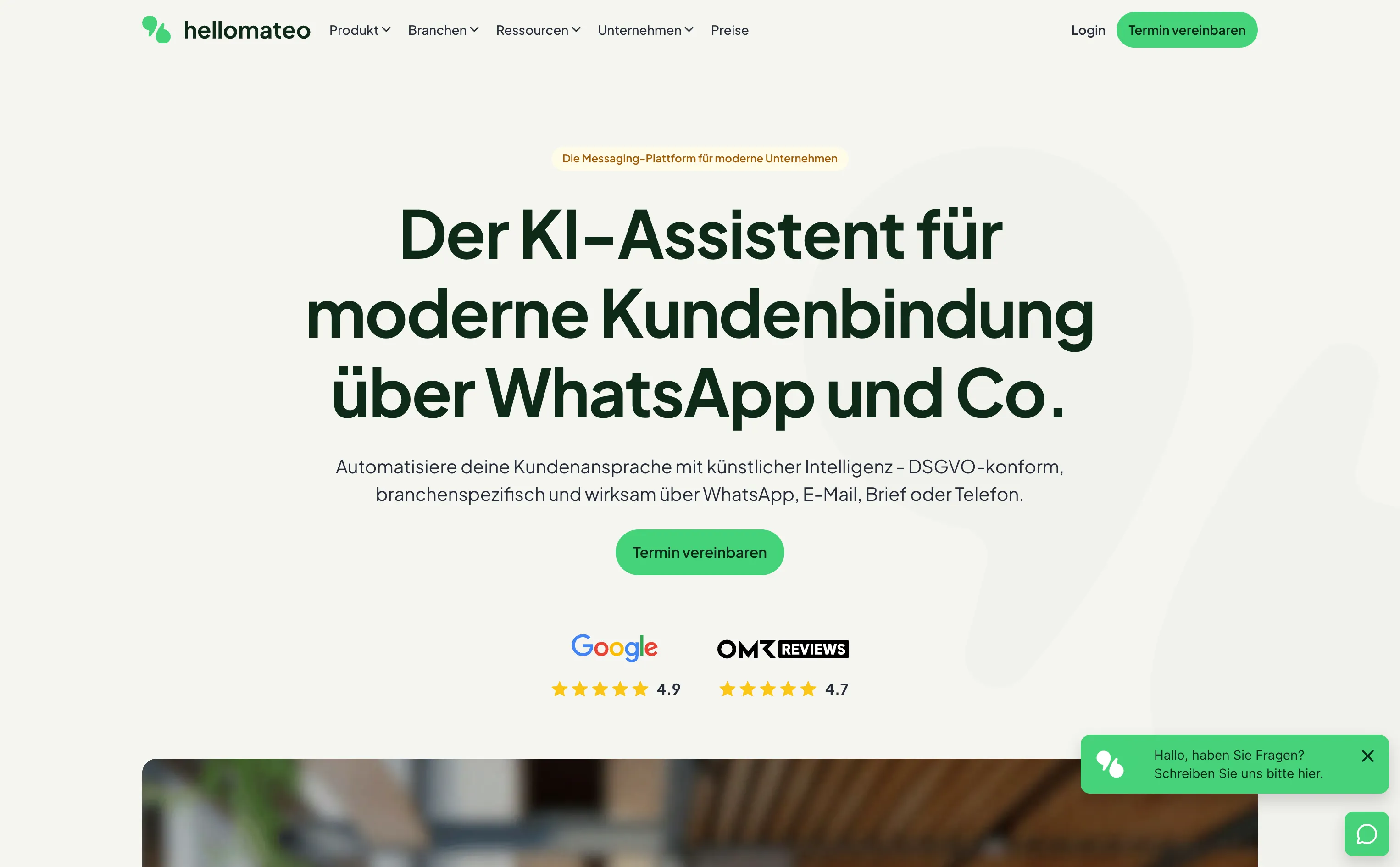 Mateo WhatsApp-Kundenkommunikation Startseite