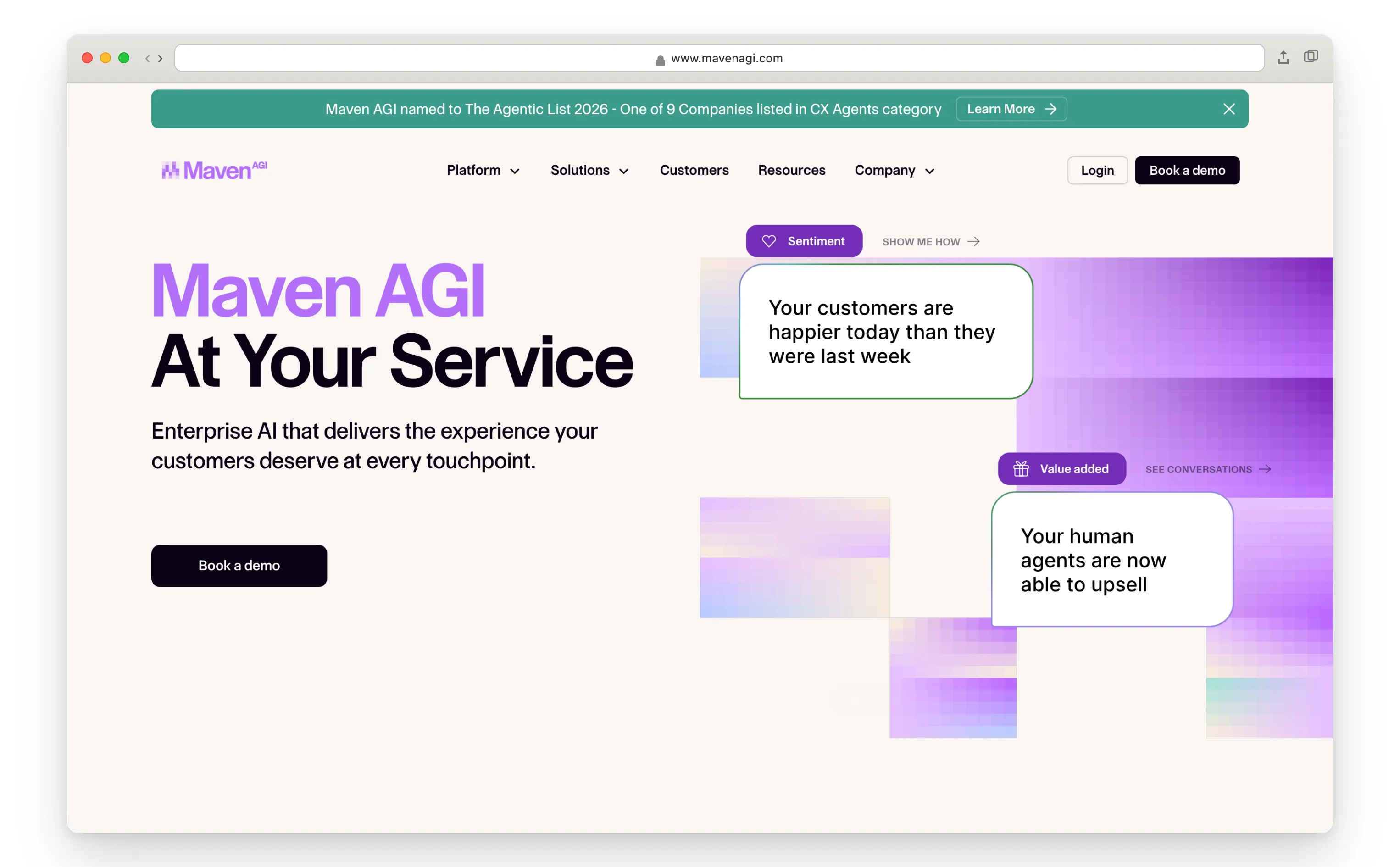 Maven AGI customer experience platform homepage