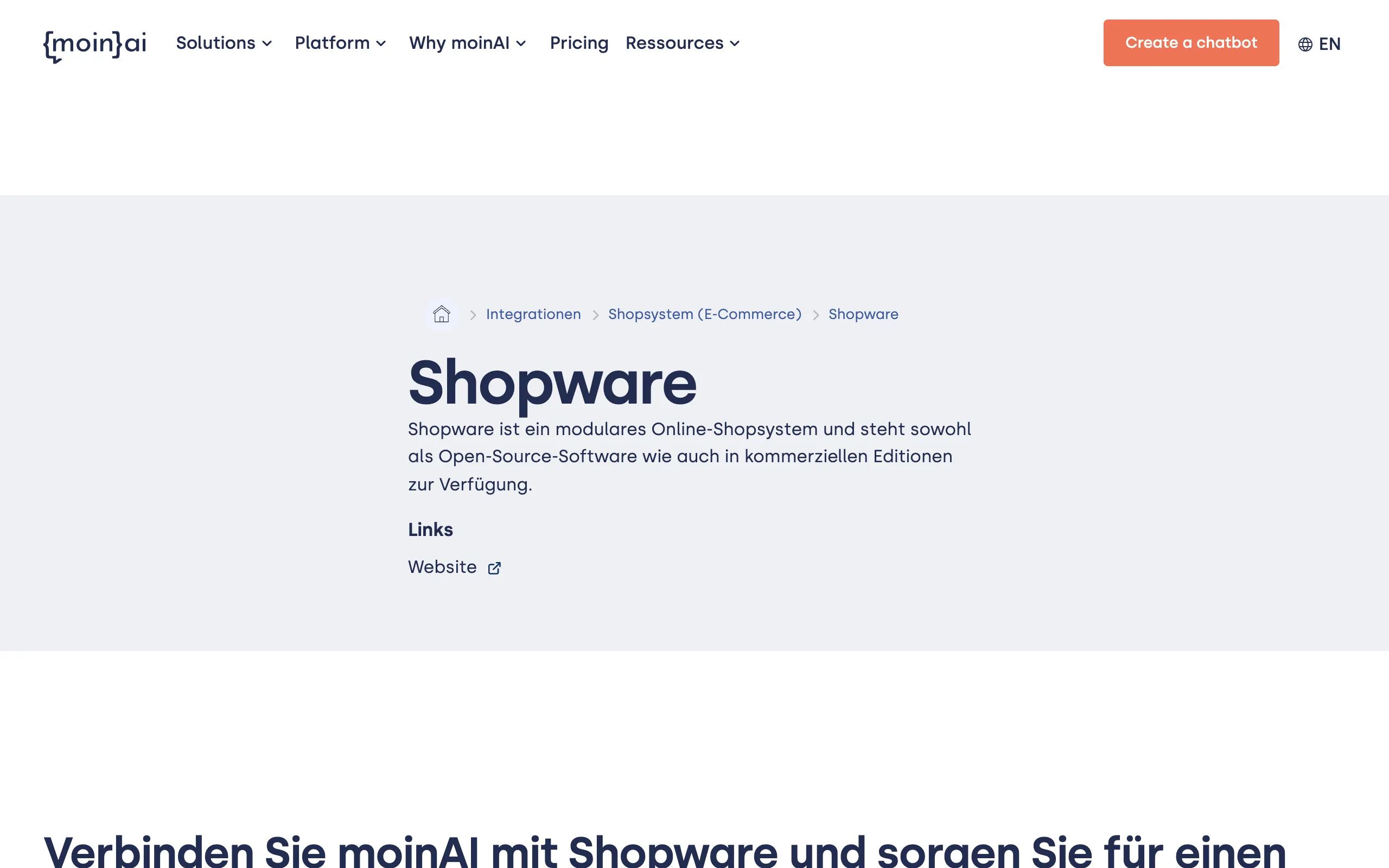 moinAI Chatbot mit einer dedizierten Shopware-Integration