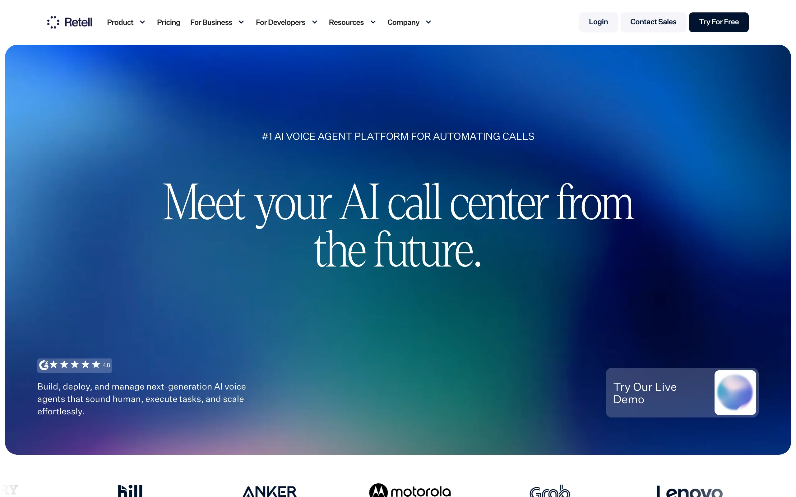 Retell AI voice agent platform homepage