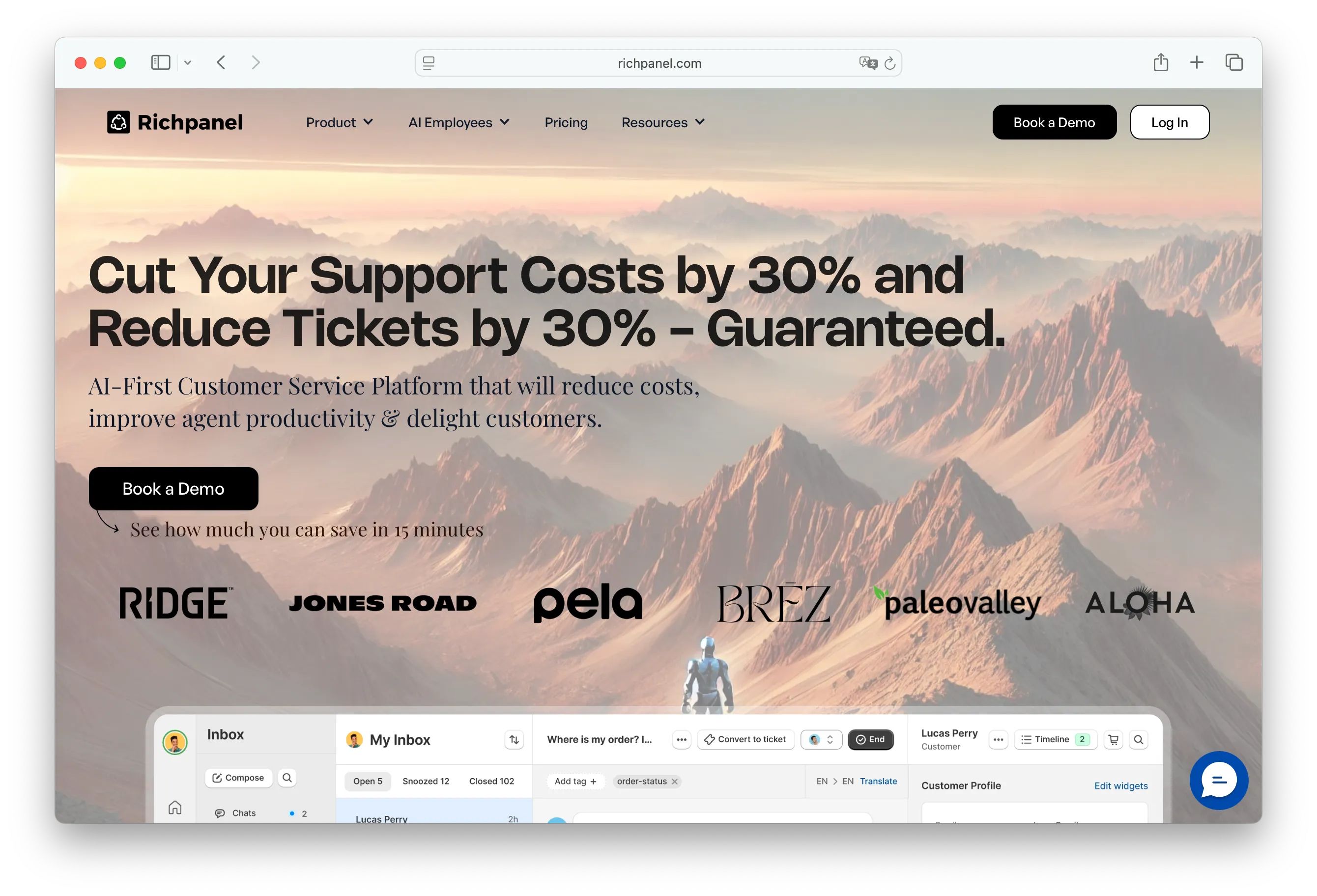 Richpanel self-service portal and Sidekick AI for e-commerce