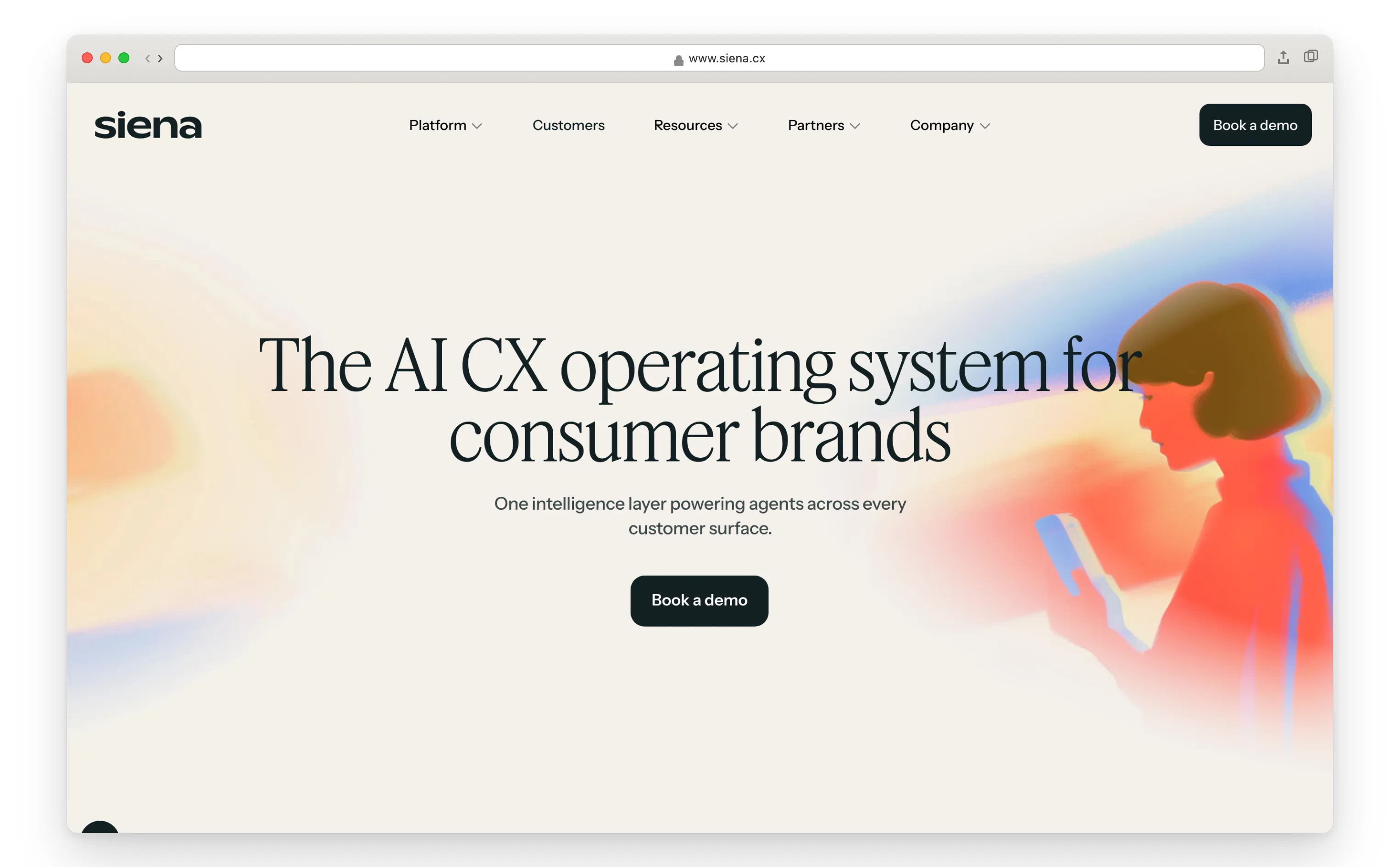 Startseite der Siena KI-CX-Plattform für Consumer-Marken