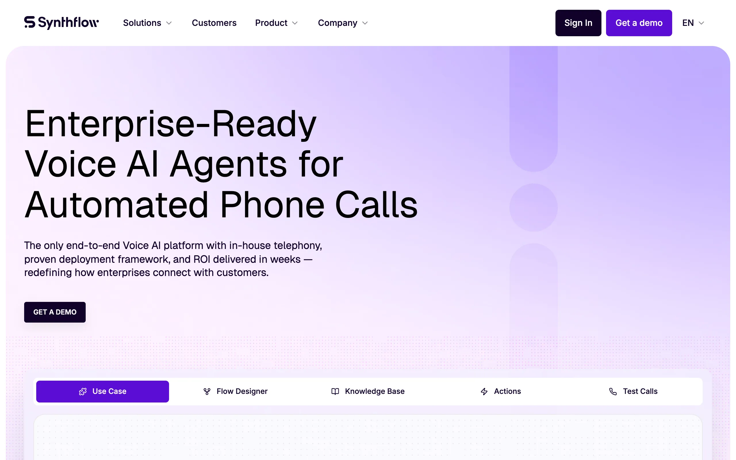 Synthflow no-code voice AI agent builder homepage