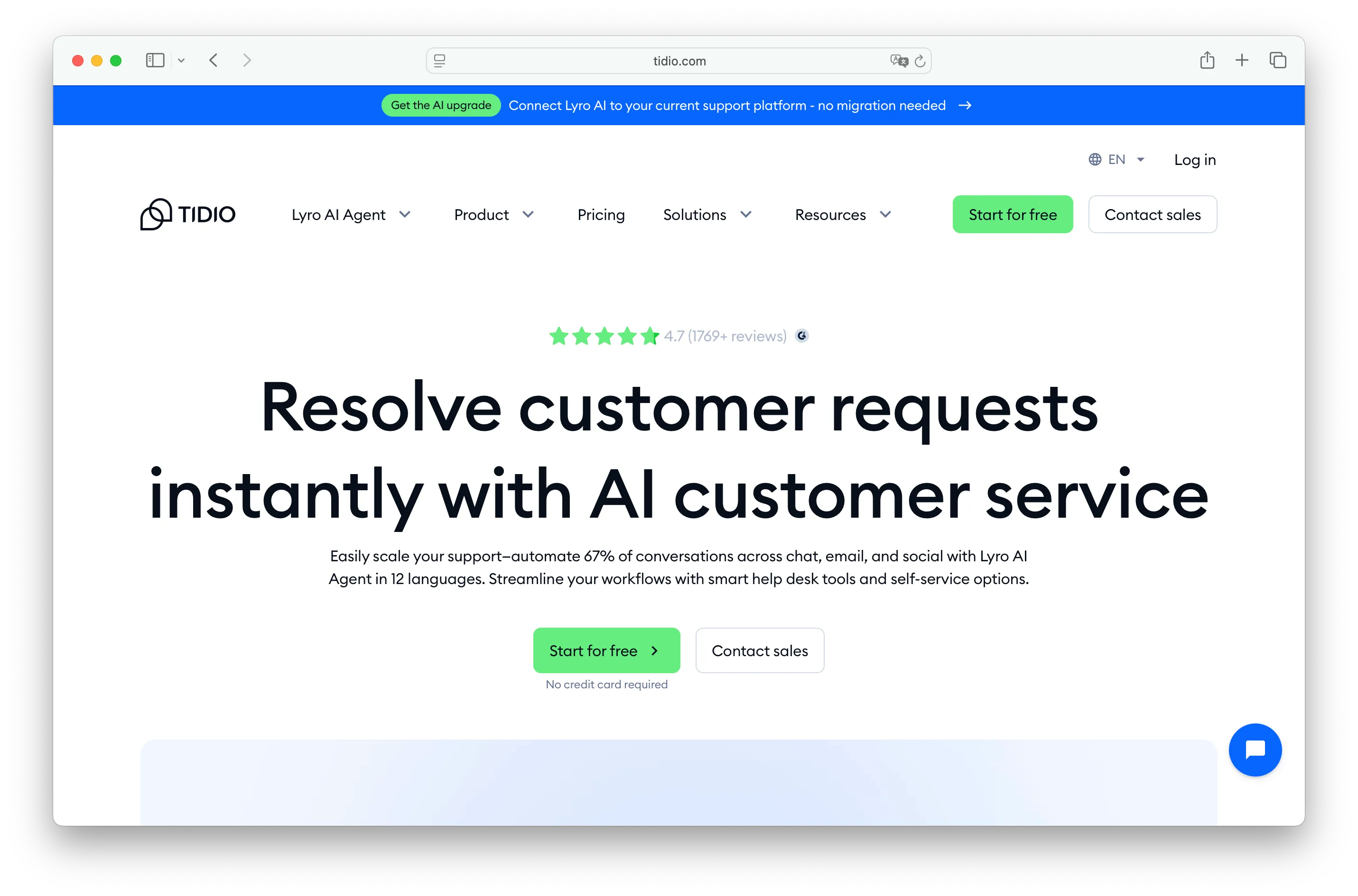 Tidio AI chatbot Lyro for small businesses