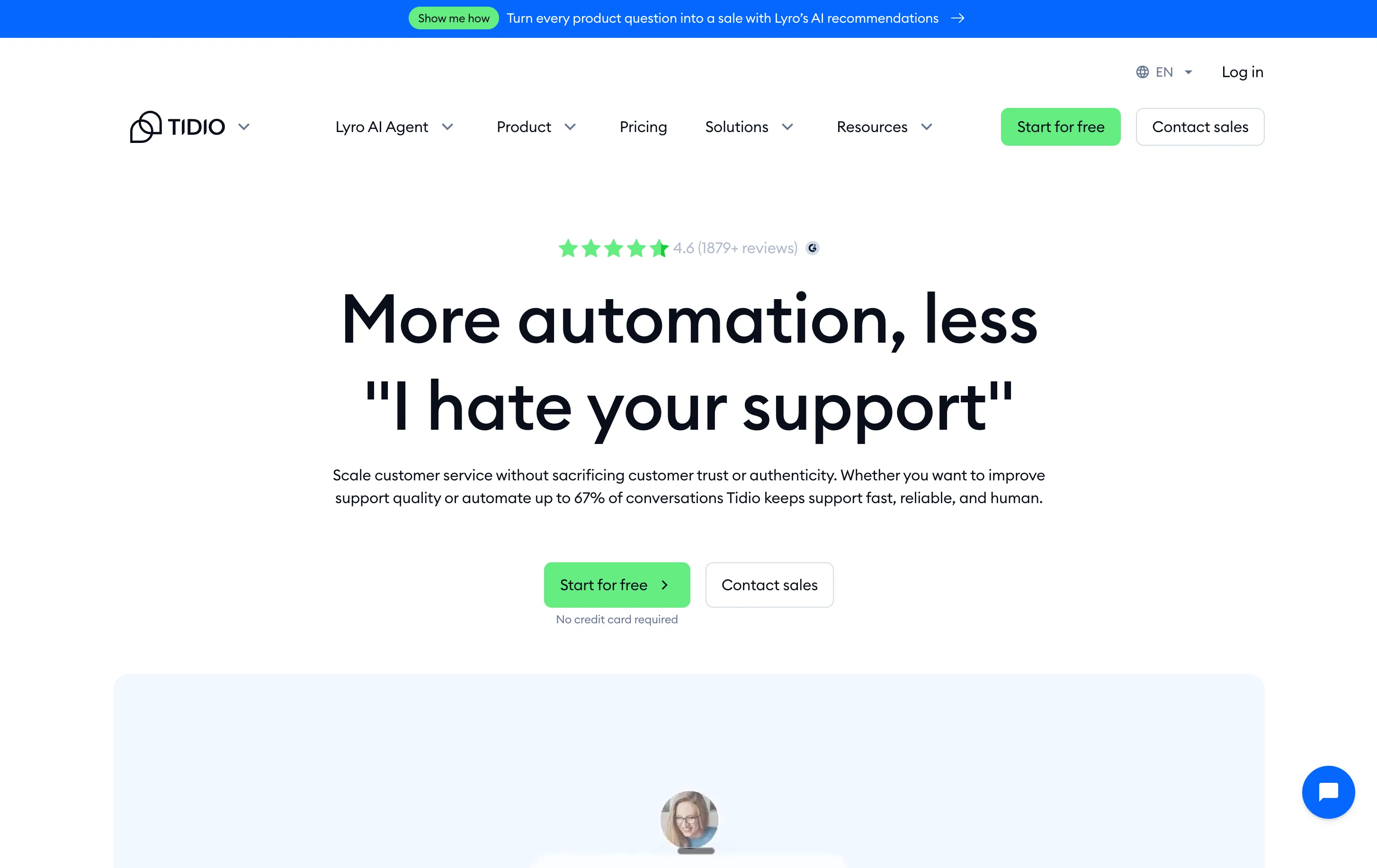 Tidio Lyro AI agent homepage