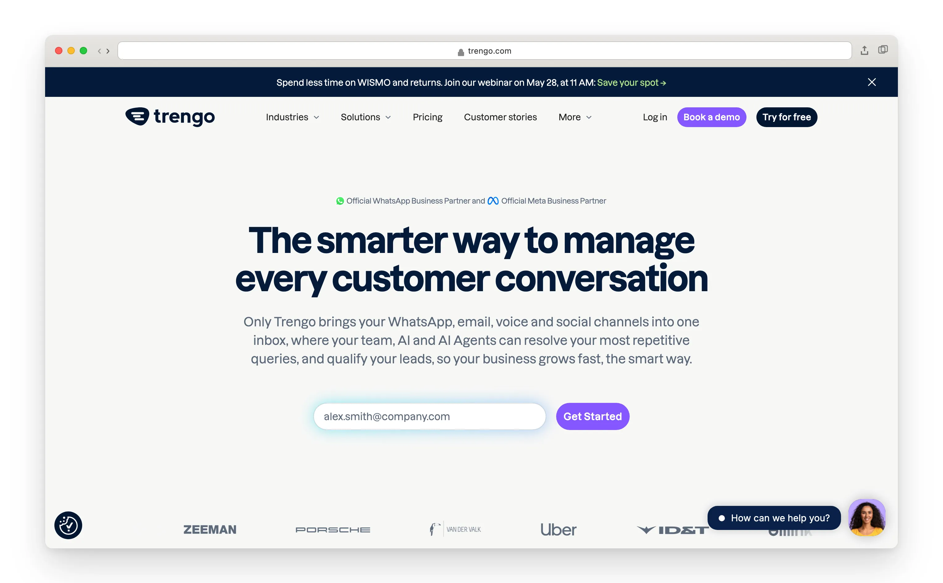 Trengo homepage, NL helpdesk en chatbot platform.