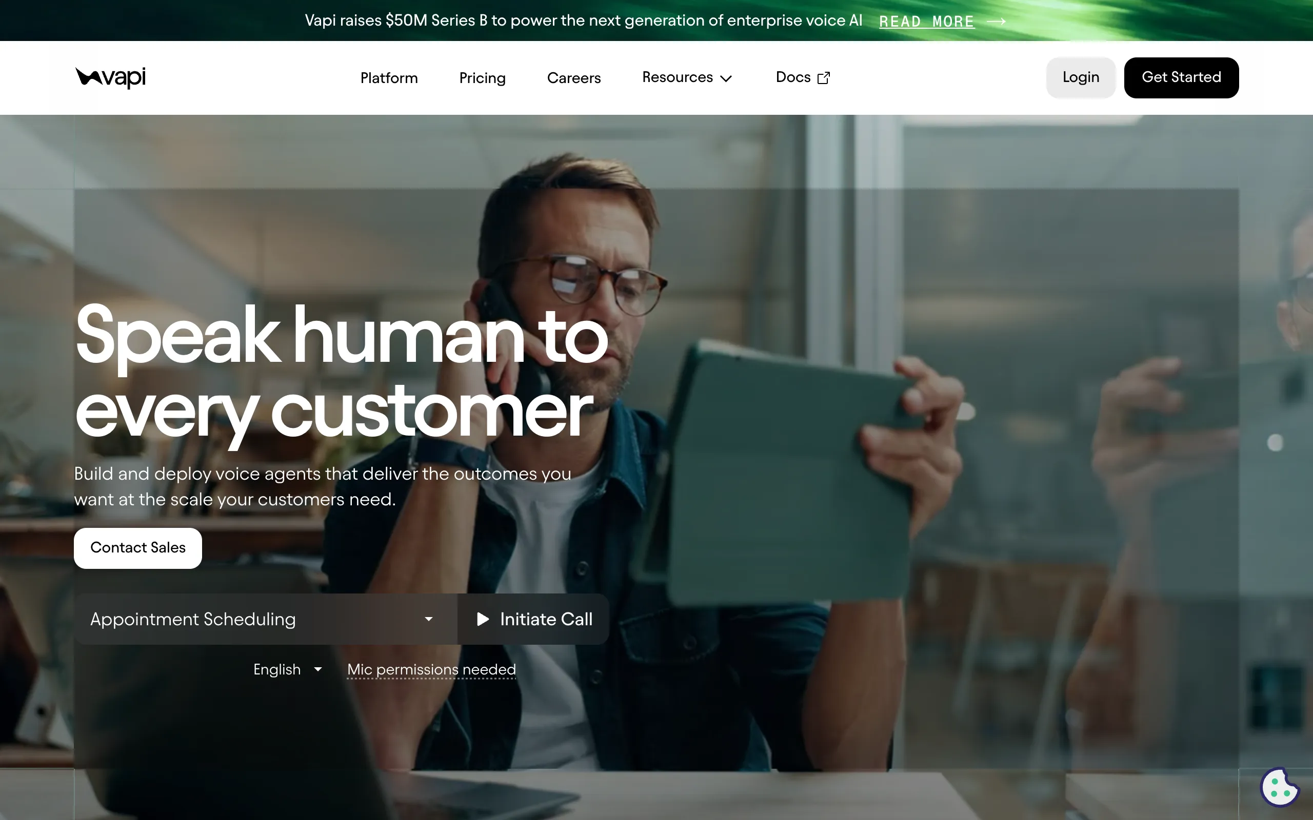 Vapi developer platform for voice AI agents homepage