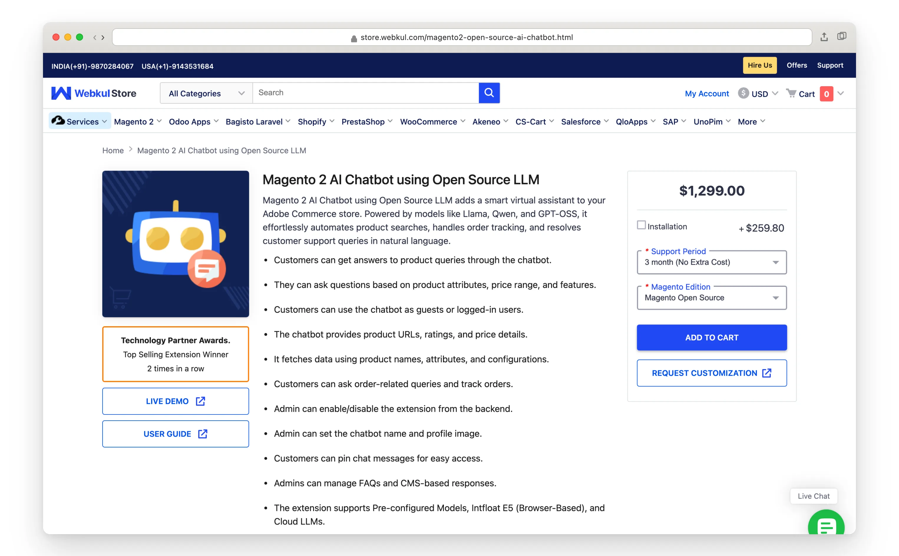 Webkul AI chatbot module for Magento 2