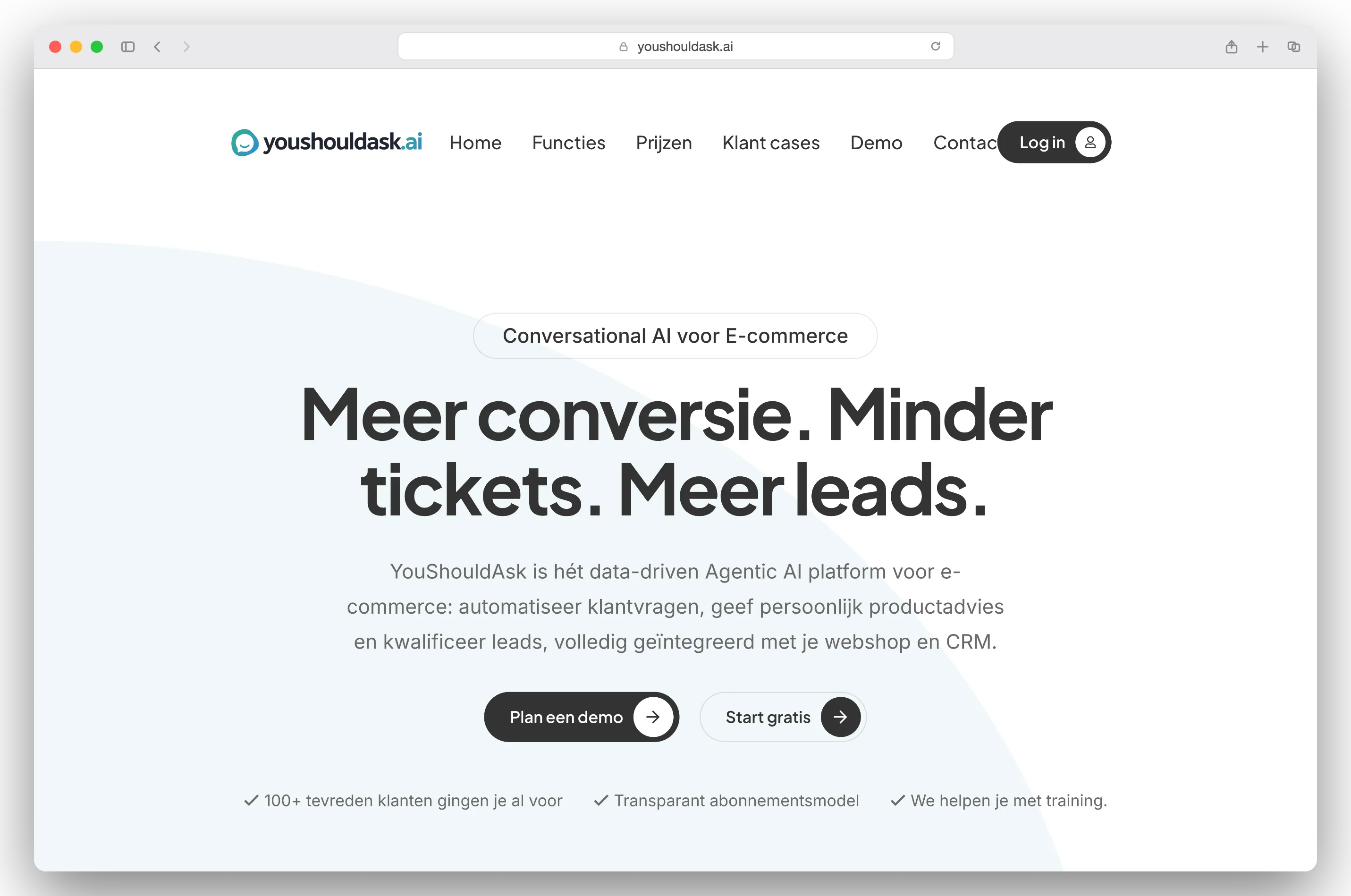 You Should Ask homepage, conversie- en lead-tool voor webshops.