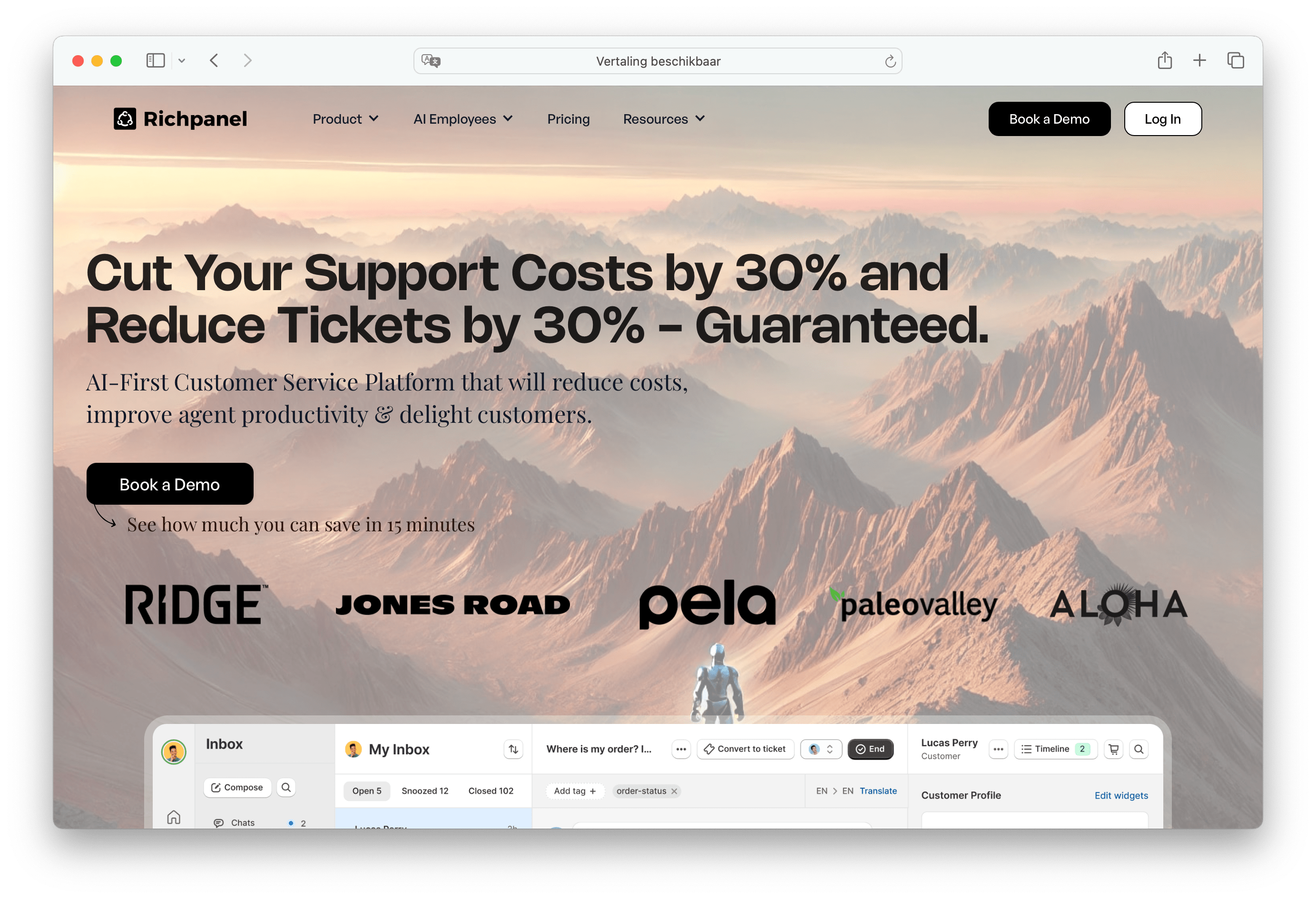 Richpanel self-service portal and Sidekick AI for e-commerce