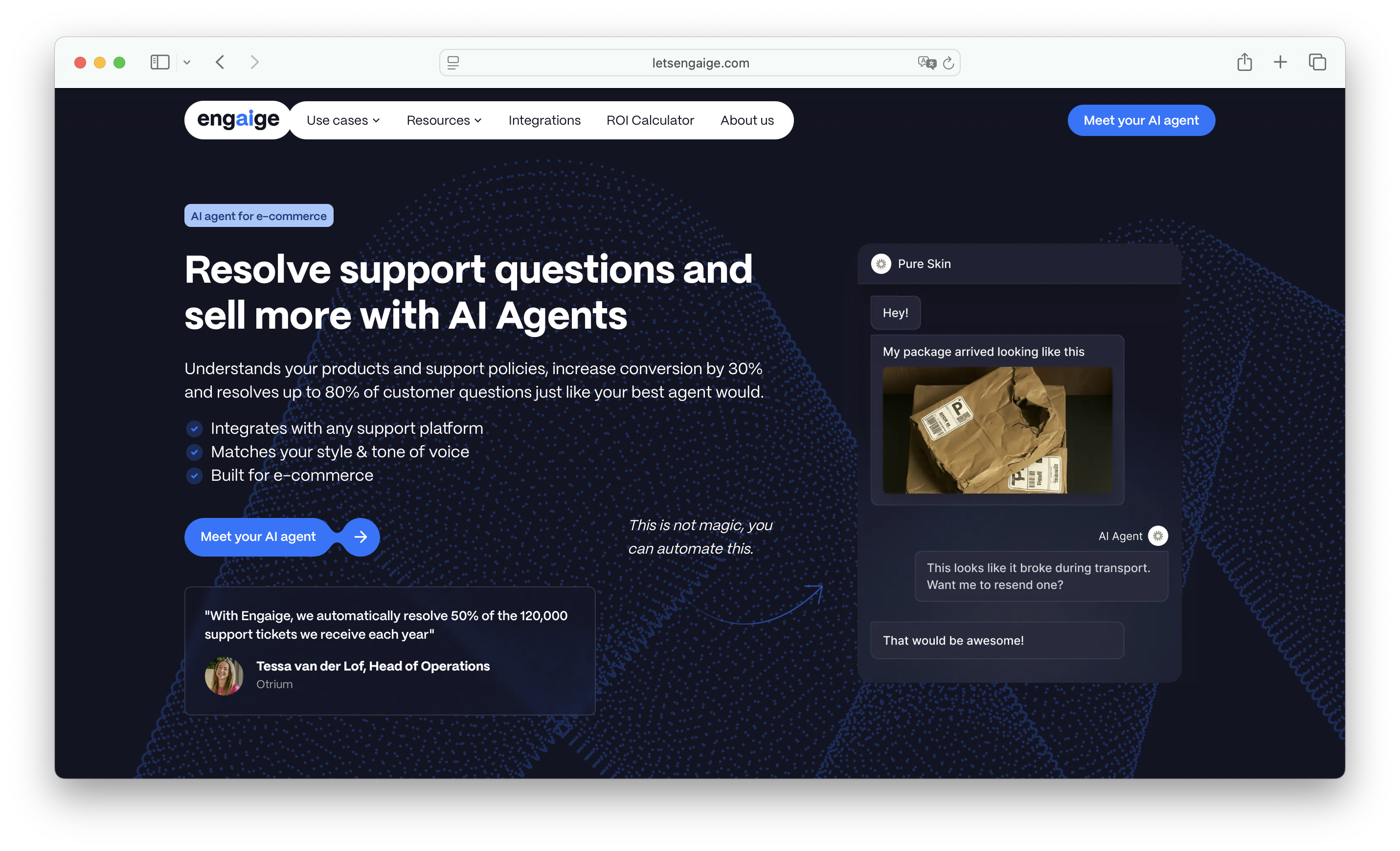 Engaige AI agent for e-commerce customer support