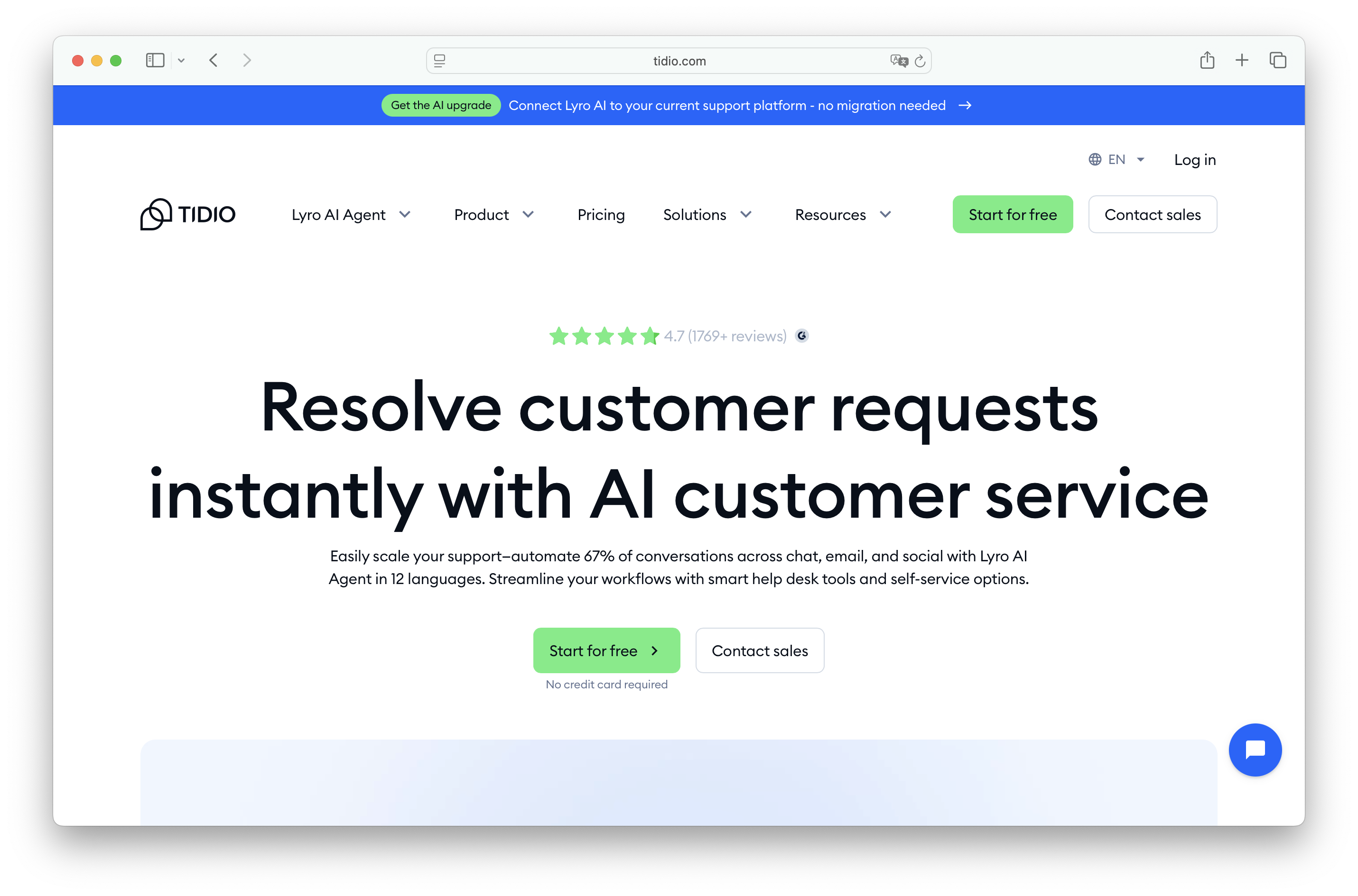 Tidio AI chatbot Lyro for small businesses