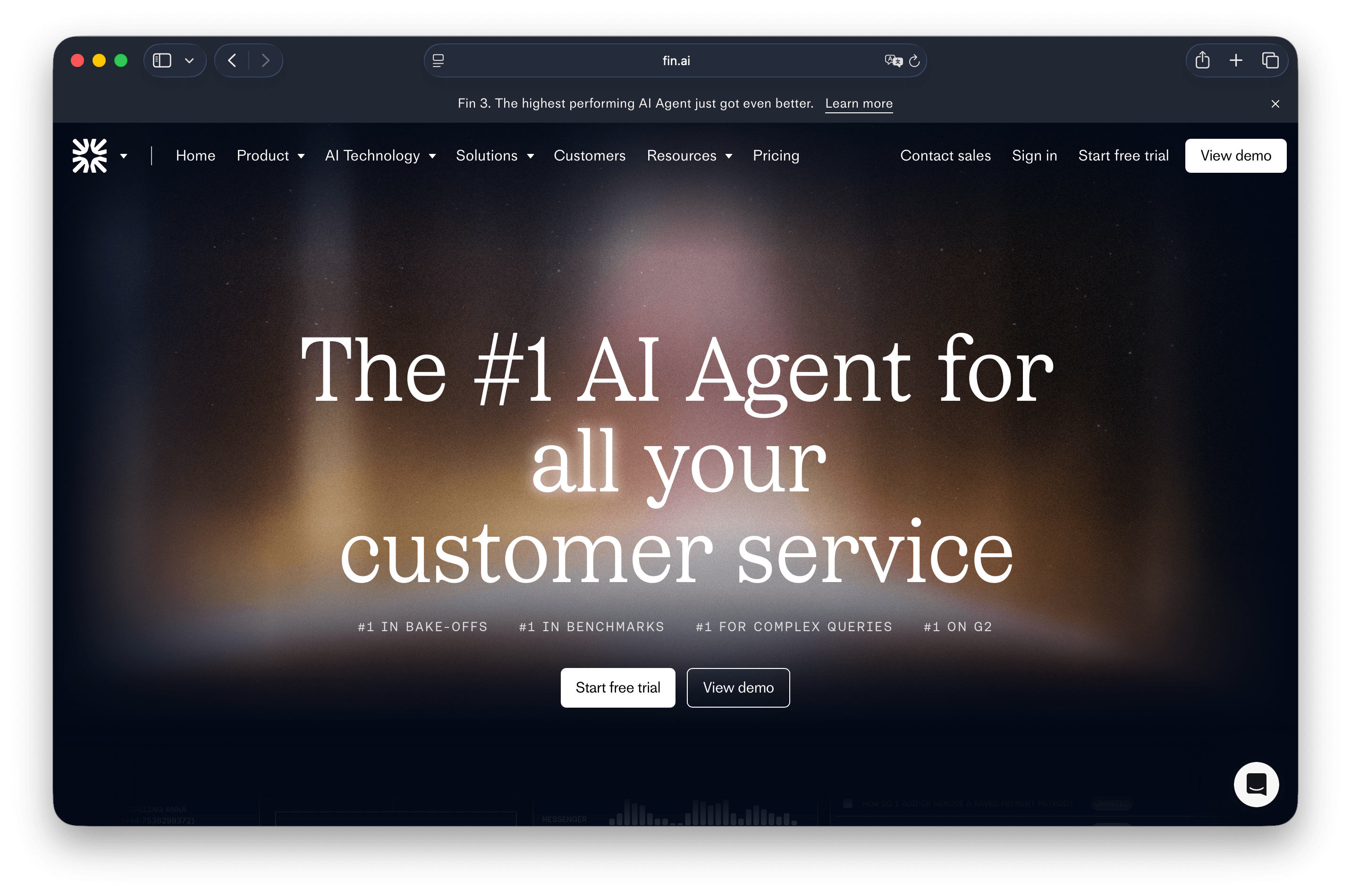 Intercom Fin AI in a live chat conversation