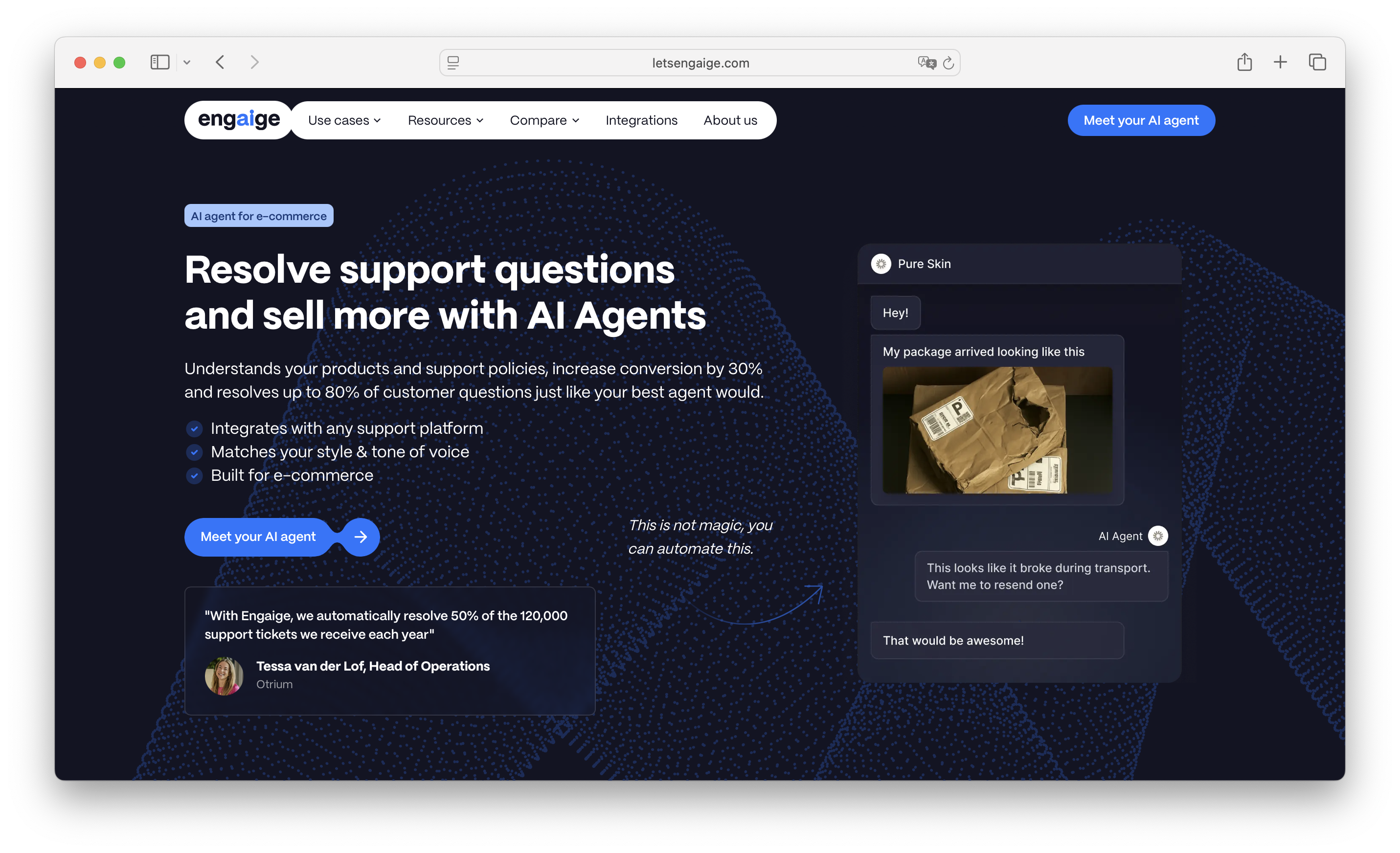 Engaige AI agent handling eCommerce customer support during peak season