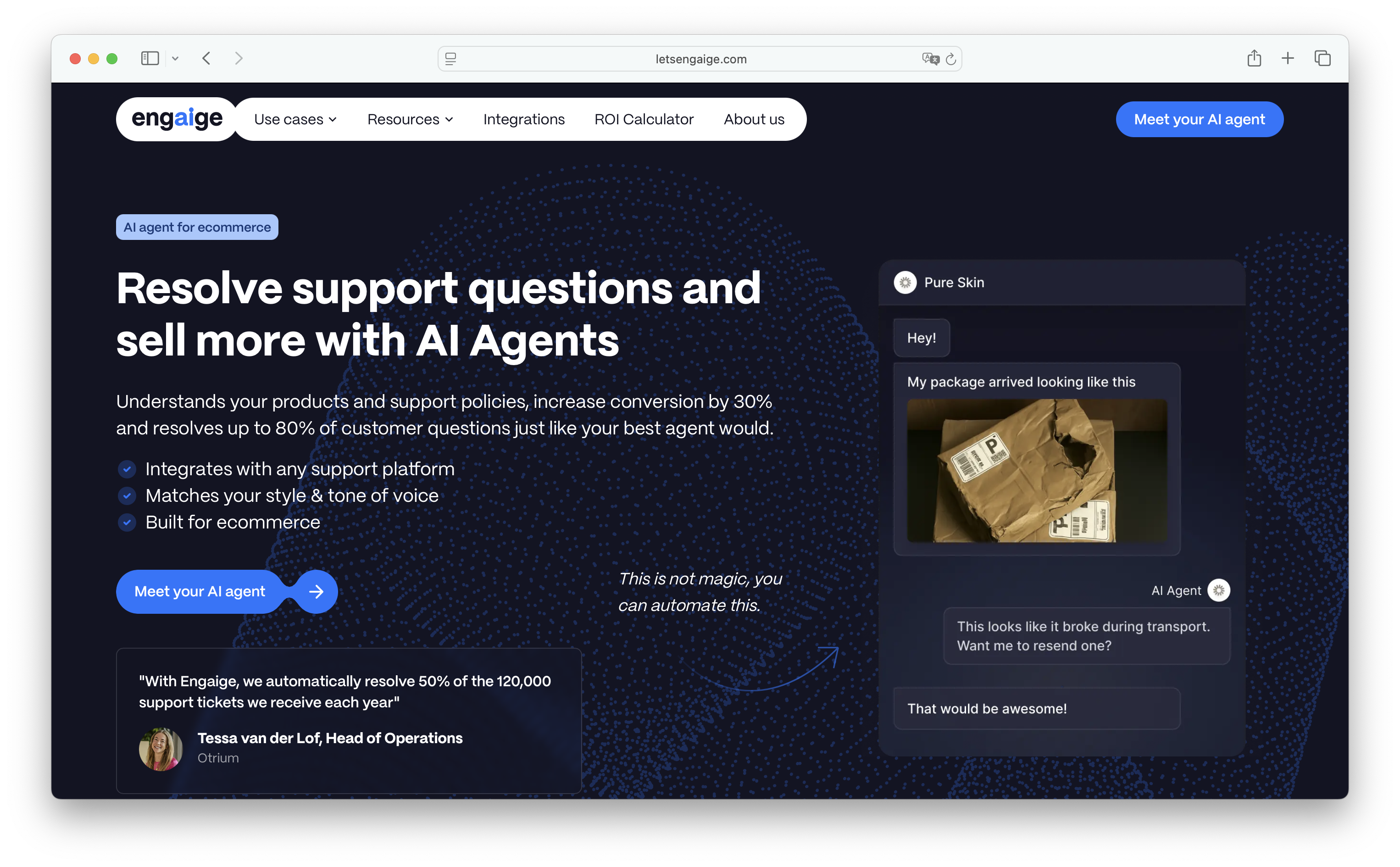 Engaige AI agent for Shopify customer service