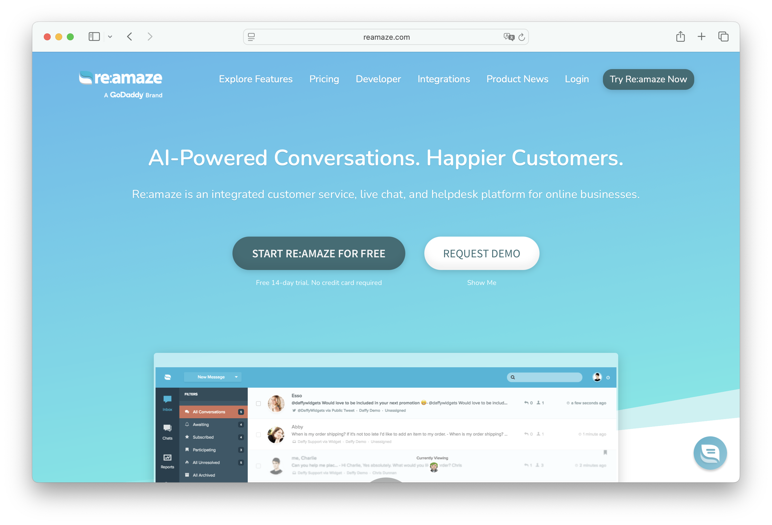 Re:amaze unified inbox and pre-built chatbots for e-commerce