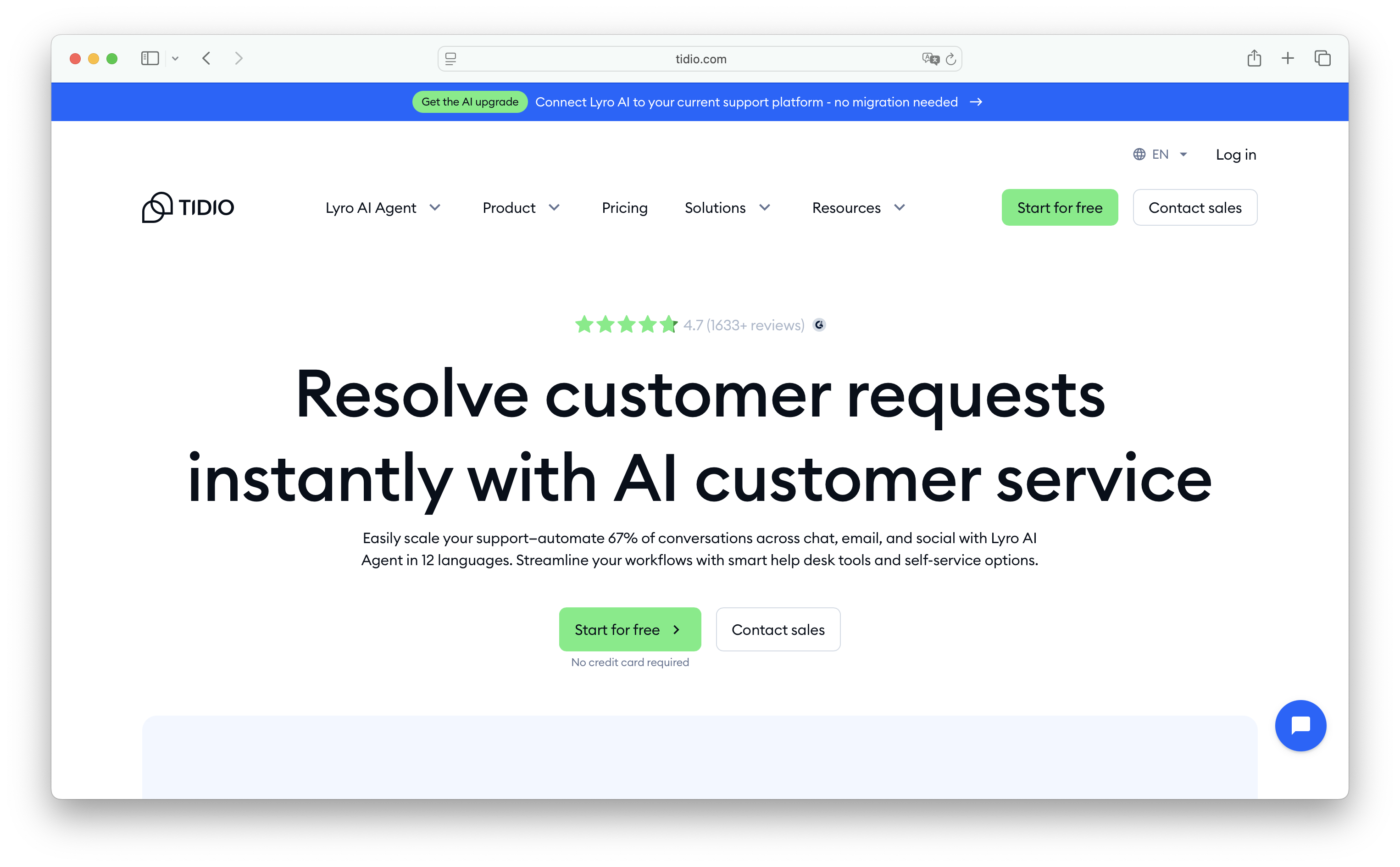 Tidio live chat and Lyro AI chatbot for SMBs