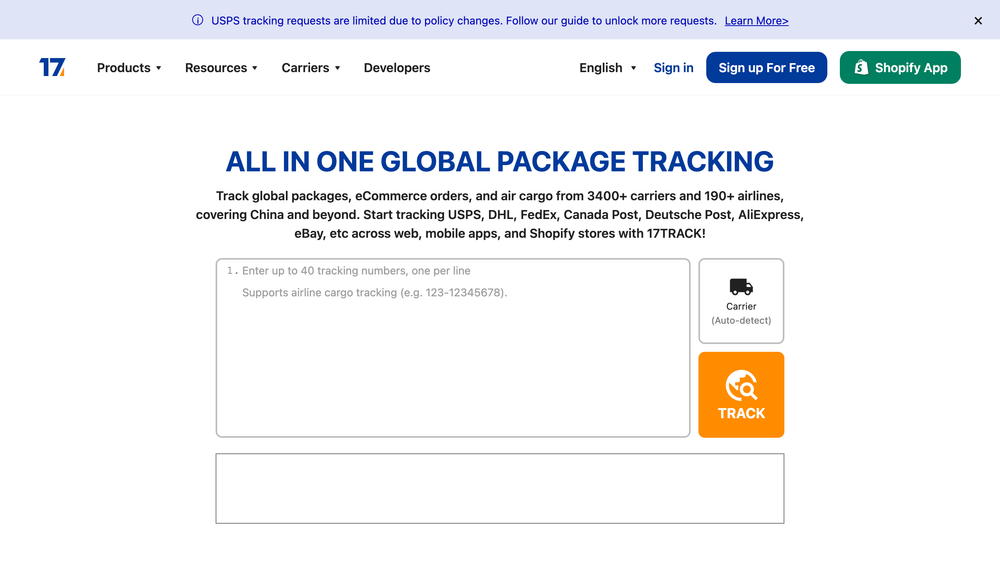 17TRACK homepage