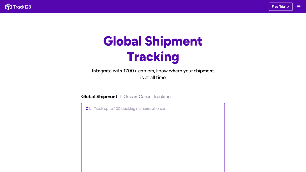 Track123 homepage