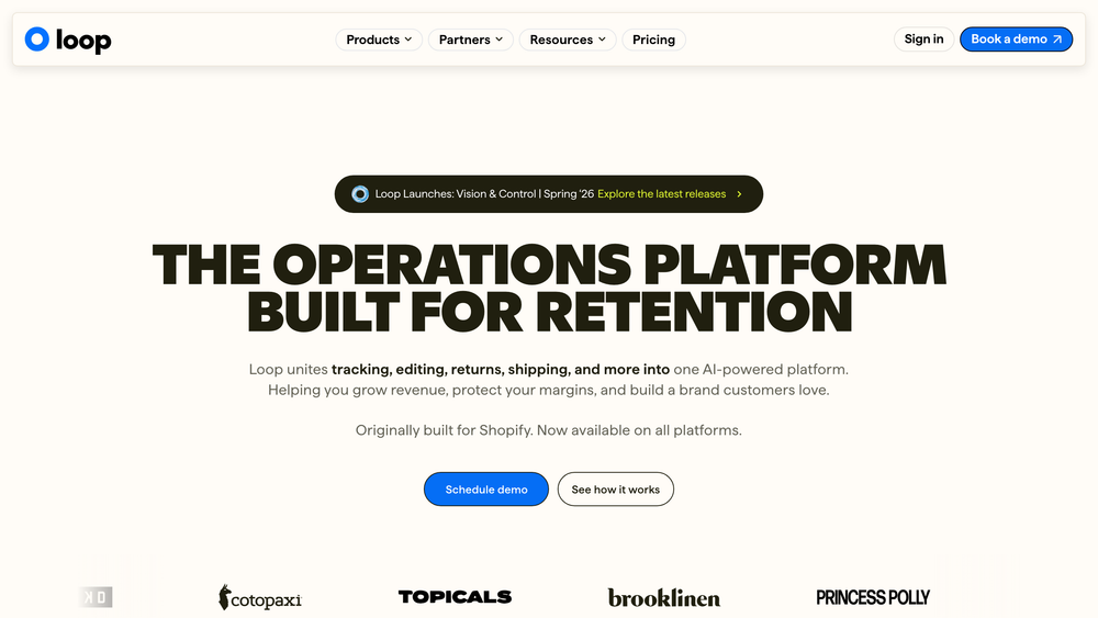 Loop Returns homepage